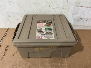 lot 244 image: MTM ACR8-72 Ammo Crate Utility Box  Ammo, Survival or Hunting Gear Storage  O-Ring Seal for Water Resistant Dry Storage  Double Padlock tapped for Security  Carries 85lbs of Gear  Dark Earth