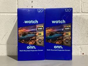 lot 491 image: LOT OF 2 ONN Watch 120 Wall Mounted Projection Screen