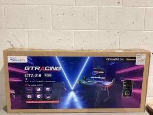 lot 521 image: GTRACING Ergonomic Curved 3-Sided LED Z-Leg Gaming Desk, Black