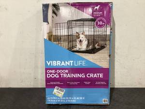 lot 613 image: Vibrant Life Single Door Folding Metal Wire Dog Crate