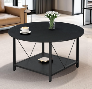 lot 545 image: YITAHOME Round Coffee Table, Rustic Wooden Living Room Table with Shelf