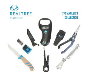 lot 495 image: Realtree 7 Piece Anglers Collection Fishing Kit with Stainless Steel Blade and Scale