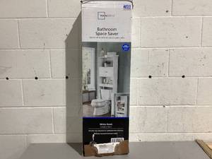 lot 591 image: Mainstays Over-The-Toilet Bathroom Space Saver Storage Cabinet, 3 Shelves