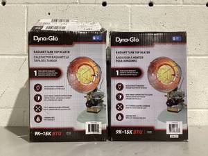 lot 594 image: LOT OF 2 Dyna-Glo TT15000M 15,000 BTU Propane Tank Top Portable Heater