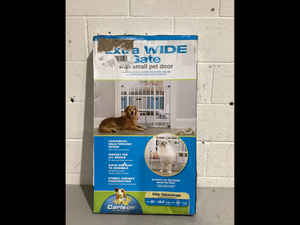 lot 601 image: Carlson Extra Wide Walk-Through Pet Gate with Small Pet Door, Fits Openings 29-38.5 Wide