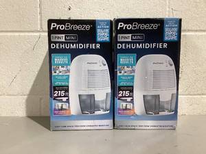 lot 604 image: LOT OF 2 Pro Breeze Mini Portable Dehumidifier, 17oz Ultra Quiet Compact Peltier Dehumidifier, 215 Sqft