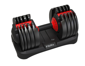 lot 504 image: FitRx SmartBell, Quick-Select Adjustable Dumbbell for Home Gym, 5-52.5 lbs. Weight, Black, Single