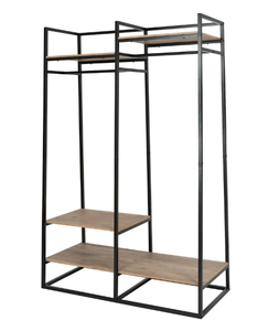 lot 523 image: Better Homes & Gardens Jace Freestanding Metal 2-Rod Garment Rack with 4 Wooden Shelves, Black
