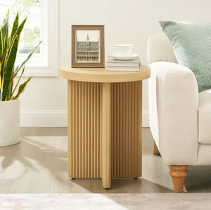lot 530 image: Better Homes & Gardens Lillian Fluted End Table, Natural Pine Finish