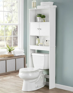 lot 676 image: Mainstays Over-The-Toilet Bathroom Space Saver Storage Cabinet, 3 Shelves, White