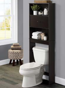 lot 677 image: Mainstays Over-The-Toilet Bathroom Space Saver Storage Cabinet, 3 Shelves, Black