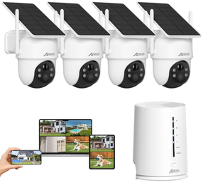 lot 23 image: ANRAN Solar Security Cameras Wireless Outdoor, 4MP FHD Home Security System Battery Powered, 4-Cam Kit with Integrated Solar Panel