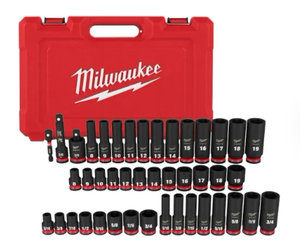 lot 74 image: 43PCS Milwaukee SHOCKWAVE Impact Duty 38 Drive SAE & Metric Deep 6 Point Socket Set 49-66-7009