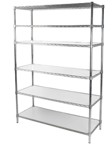 lot 364 image: Hyper Tough 6-Tier Wire Storage Shelves with Liners, 48 W x 18 D x 72 H, 3600 lb Load Capacity, Chrome
