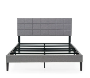 lot 449 image: Mainstays Upholstered Platform Bed, No Box Spring Needed, Gray, Queen