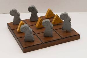 lot 13 image: Mouse and Cheese Wooden Tic-Tac-Toe Board