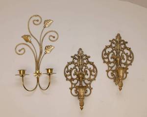 lot 43 image: Three BrassGold-Toned Wall Sconces