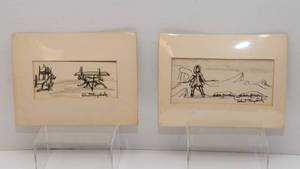 lot 47 image: Two Original Robert Mayokok Drawings  Authentic Native Alaskan Artwork