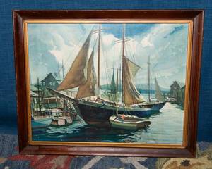lot 65 image: Evenings Harbor by Lloyd R. Jones  Framed Art Print