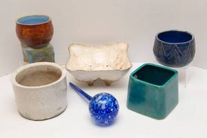 lot 97 image: Five Ceramic Planters and Watering Globe