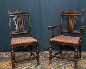 lot 2 image: Antique Arm Chair and Side Chair with Pink Upholstery