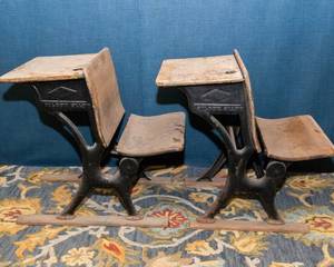 lot 104 image: Set of Two Silent Giant Antique school Desks
