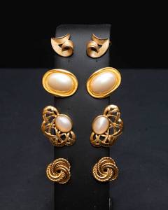 lot 108 image: Vintage Gold Tone Clip-On Earrings - Four Pairs