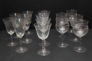 lot 127 image: Variety of Elegant Etched Wine Glasses