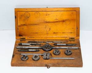 lot 150 image: Antique Tap and Die Set with Wood Case