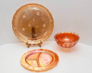 lot 156 image: Three Pieces of Marigold Carnival Glass