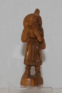 lot 182 image: Hand-Carved Olive Wood Shepherd Carrying Lamb Figurine