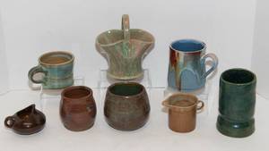 lot 205 image: Eight Pieces of Handcrafted Pottery