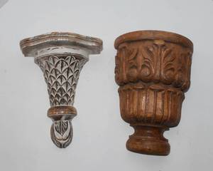 lot 221 image: Two Wooden Wall Shelf Sconces - One Antique