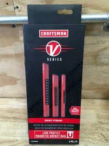 lot 66 image: Craftsman 3 Piece Low Profile Magnetic Socket Rail Set Model # CMMT92001V