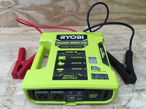 lot 63 image: RYOBI ONE 18V 1000-Watt Max 12-Volt Automotive Power Inverter Model # RYI1030AVNM