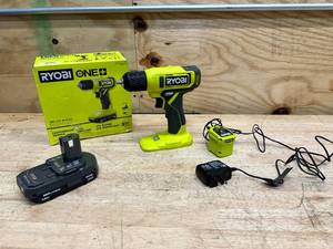 lot 79 image: RYOBI ONE 18V Cordless 38 in. DrillDriver Kit with 1.5 Ah Battery and Charger