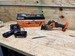 lot 116 image: RIDGID 18V SubCompact Brushless Cordless One-Handed Reciprocating Saw Kit with 2.0 Ah Battery and Charger