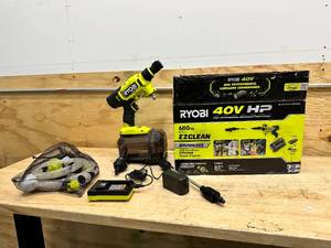 lot 128 image: RYOBI 40V HP Brushless EZClean 600 PSI 0.7 GPM Cold Water Electric Power Cleaner with Charger (no battery)