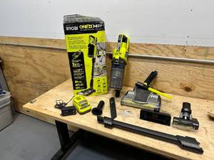lot 131 image: RYOBI ONE HP 18V Brushless Cordless Pet Stick Vac with Charger (no battery)