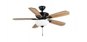 lot 27 image: Hampton Bay Holly Springs 52 in. Indoor Matte Black LED Ceiling Fan with Light, Downrod and Reversible Blades Included
