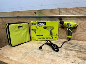 lot 137 image: RYOBI 5.5 Amp Corded 38 in. Variable Speed Compact DrillDriver with Bag