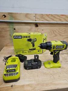 lot 37 image: RYOBI ONE 18V Cordless 12 in. DrillDriver Kit with (1) 1.5 Ah Battery and Charger
