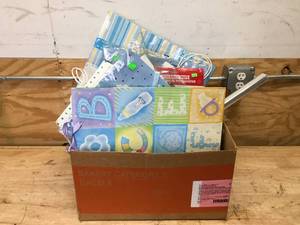 lot 201 image: Box of Gift Bags, Birthday Backdrops and Other Gift Wrapping Items