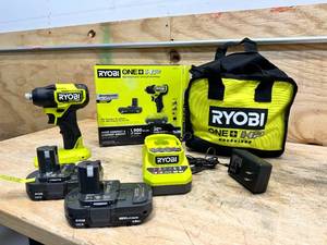 lot 40 image: RYOBI ONE HP 18V Brushless Cordless Compact 14 in. Hex Impact Driver Kit with (2) 1.5 Ah Batteries and Charger