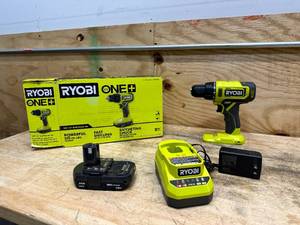 lot 198 image: RYOBI ONE 18V Cordless 12 in. DrillDriver Kit with (1) 1.5 Ah Battery and Charger