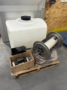 lot 93 image: 100 Gallon Sprayer Tank with Miscellaneous Parts