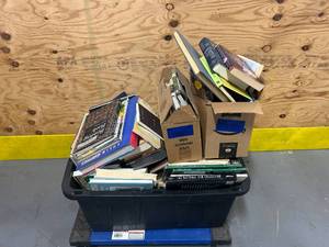 lot 94 image: Large Plastic Tote Filled with Various Books