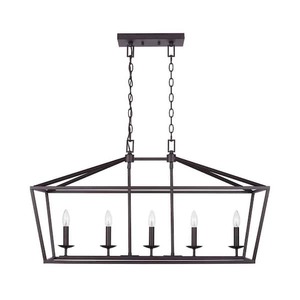 lot 21 image: Home Decorators Collection Weyburn 36 in. 5-Light Bronze Farmhouse Linear Chandelier Light Fixture