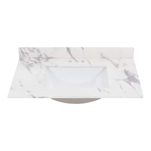 lot 27 image: Home Decorators Collection 37 in. W x 22 in. D Engineered Stone Composite White Rectangular Undermount Single Sink Vanity Top in Toscana