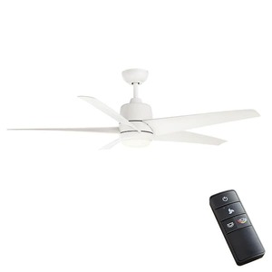 lot 31 image: Hampton Bay Mena 54 in. White Color Changing Integrated LED IndoorOutdoor Matte White Ceiling Fan with Light Kit and Remote Control